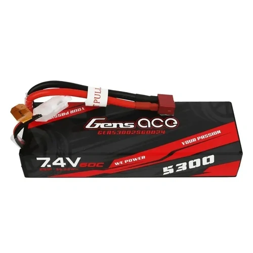 Gens Ace 2S 5300mAh 7.4V 60C Hardcase/Hardwired LiPo Battery (Deans) 