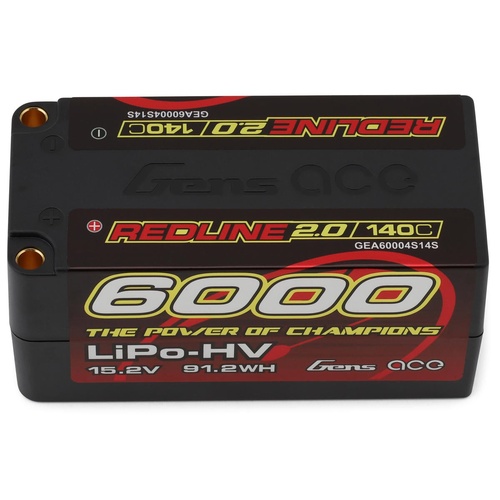 Gens Ace Redline 2.0 4S Shorty LiHV Battery 140C (15.2V/6000mAh) w/5mm Bullets