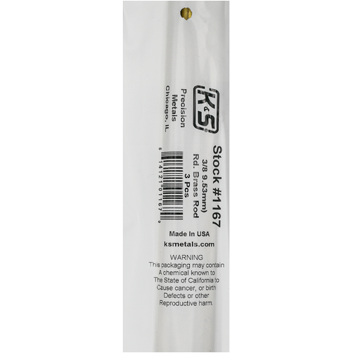 K&S 1167 SOLID BRASS ROD (36IN LENGTHS) 3/8IN (1 rod per bag x 3 bags)