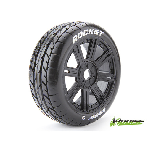 Louise RC - B-ROCKET - 1-8 Buggy Tire Set - Mounted - Soft - Black Spoke Wheels - Hex 17mm - L-T3190SB