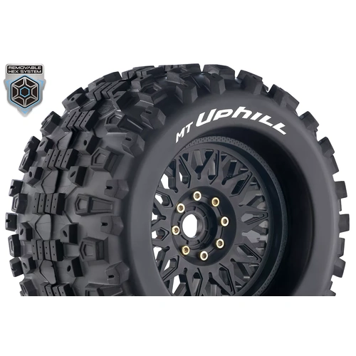 Louise RC - MT-UPHILL - 1-8 Monster Truck Tire Set - Mounted - Sport - Black Wheels - Removable 0 & 1/2 OFFSET HEX 17mm