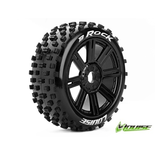 Louise RC - B-ROCK - 1-8 Buggy Tire Set - Mounted - Soft - Black Spoke Wheels - Hex 17mm - L-T3270SB