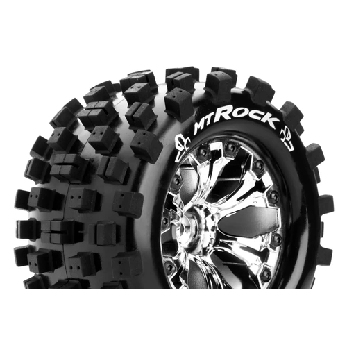 Louise RC - MT-ROCK - 1-10 Monster Truck Tire Set - Mounted - Sport - Chrome 2.8 Wheels - 0-Offset - 12mm - L-T3275SC