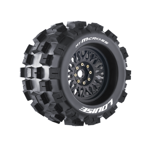 MT-Cross 1/8 Truck Tyre w/BLK rim  0 & 1/2OFFSET HEX 17mm