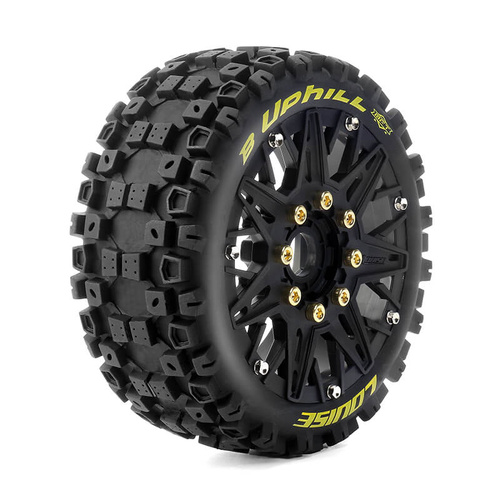 Louise RC - B-UPHILL - 1-8 Buggy Tire Set - Mounted Removable Hex 0 & 1/2 offset 17mm Black