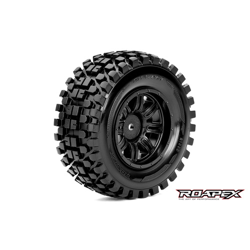 RYTHM 1/10 SC TIRE BLACK WHEEL WITH 12MM HEX MOUNTED