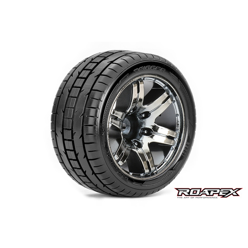 TRIGGER 1/10 STADIUM TRUCK TIRE CHROME BLACK WHEEL WITH 1/2 OFFSET 12MM HEX MOUNTED
