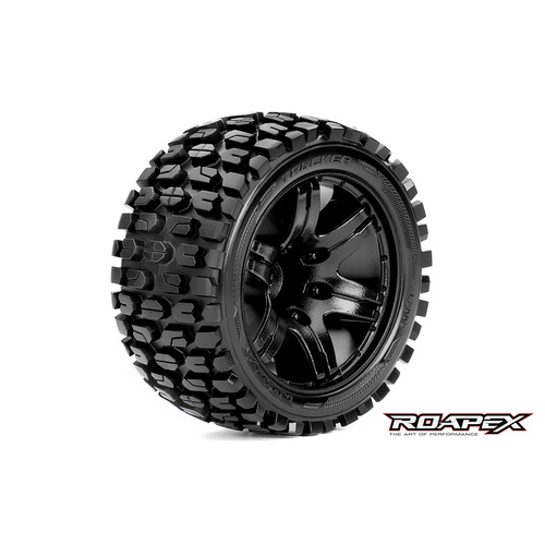 TRACKER 1/10 STADIUM TRUCK TIRE BLACK WHEEL WITH 1/2 OFFSET 12MM HEX MOUNTED