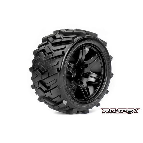 MORPH 1/10 STADIUM TRUCK TIRE BLACK WHEEL WITH 1/2 OFFSET 12MM HEX MOUNTED