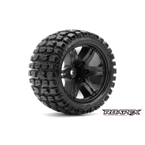 TRACKER BELTED 1/10 STADIUM TRUCK TIRE BLACK WHEEL 1/2 OFFSET 12mm HEX MOUNTED