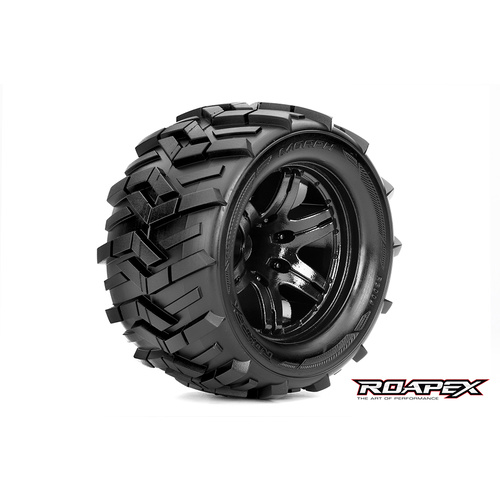 MORPH 1/10 MONSTER TRUCK TIRE BLACK WHEEL WITH 1/2 OFFSET 12MM HEX MOUNTED