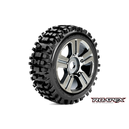 RHYTHM 1/8 BUGGY TIRE  CHROME BLACK WHEEL WITH 17MM HEX MOUNTED