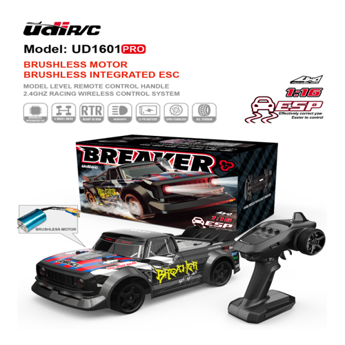 1:16 2.4G Brushless High Speed Car, 3 Speed mode, Adjustable Electronic stability control, Drift & circuit tyres included